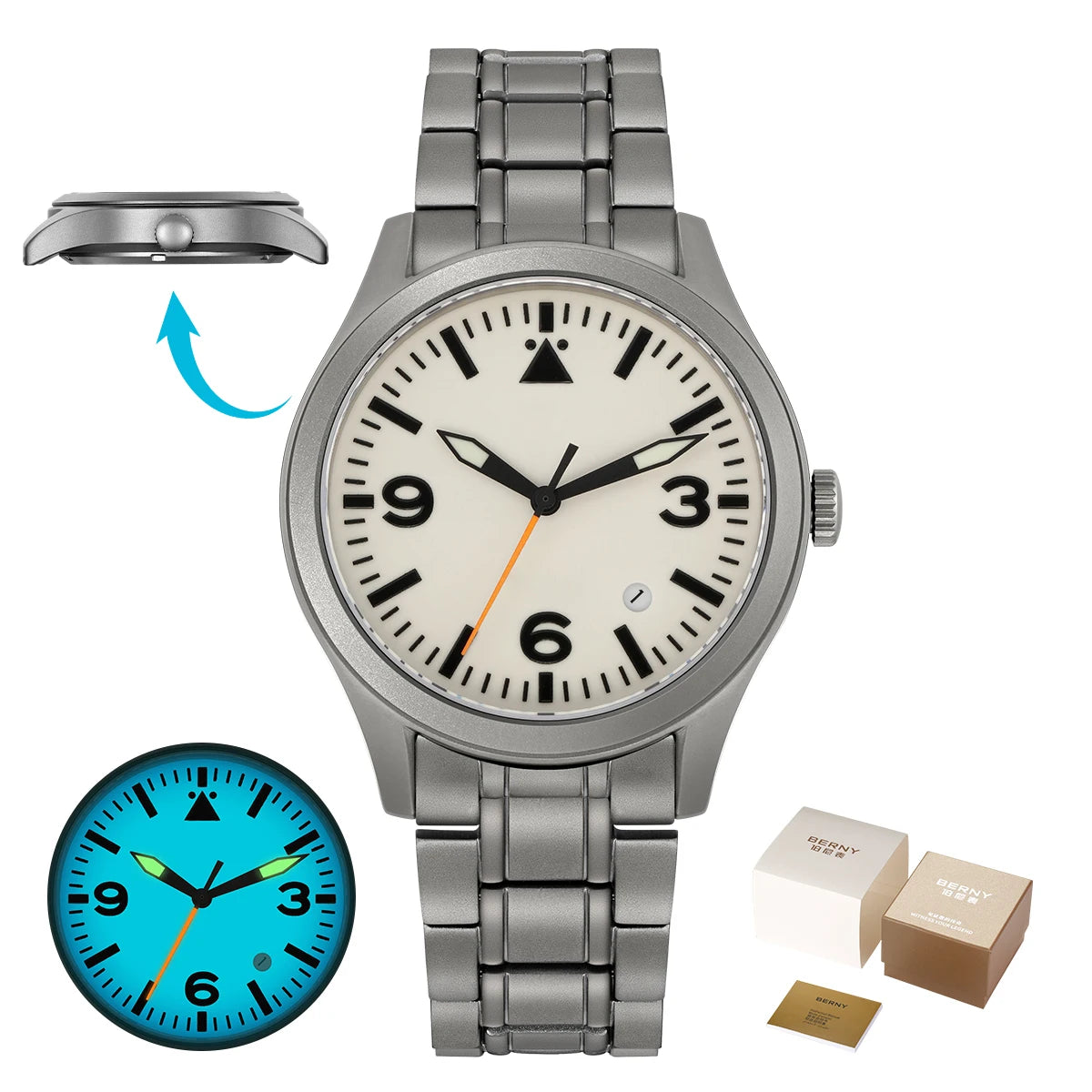 BERNY Full Titanium Automatic Watch for Men Sapphire AR Coated 10Bar Supper Luminous Men Wristwatch Sports Aviation Men Watches