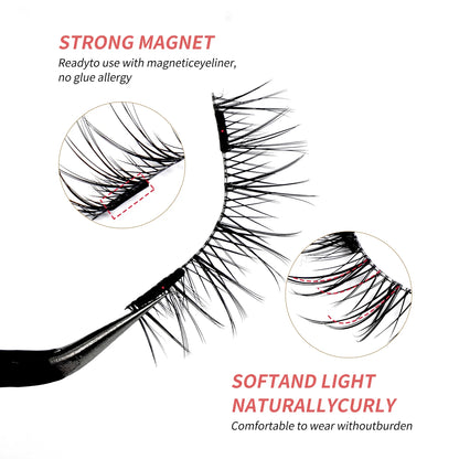 MAGEFY 3 Pairs Magnetic Eyelashes with Applicator Glue Free Reusable Magnetic Lashes Multiple Styles Natural Anime Magnetic Lash