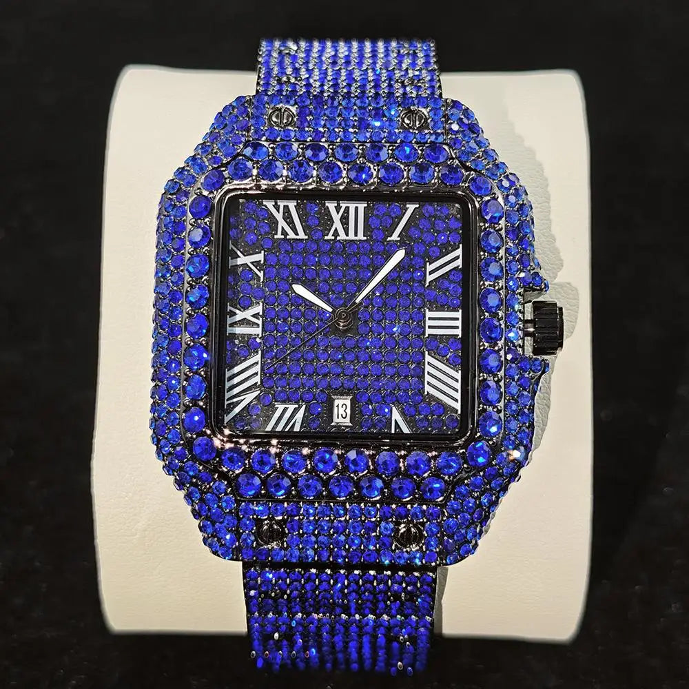 Hot UNIGUET Men's Square Watch Luxury Hip Hop Diamond Jewelry Waterproof Stainless Steel Quartz Wristwatch Fashion Man Accessory