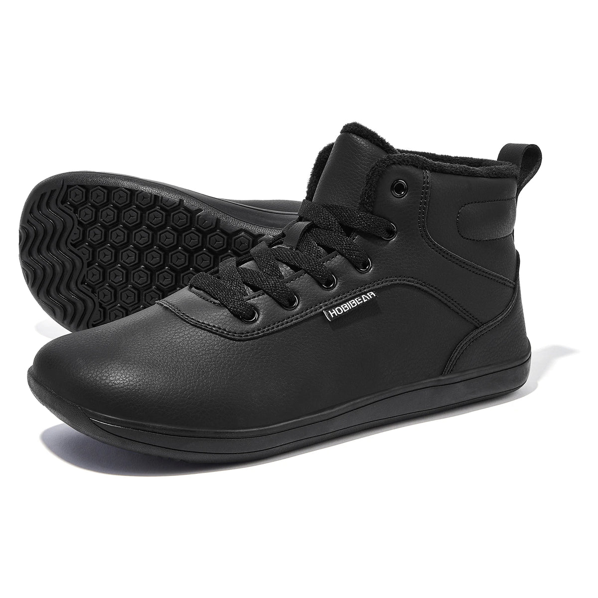 HOBIBEAR Unisex-Barfußschuhe für den Winter, Damen und Herren, breite Zehenkappe, mit Kunstfell gefüttert, Knöchel-Sneaker, Schnürschuhe aus Kunstleder