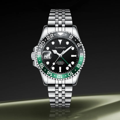 GUANQIN GMT Herrenuhren 2025 Neue Automatikuhr für Herren NH34 Mechanische Armbanduhr Saphirglas Edelstahlgehäuse Linkshänder