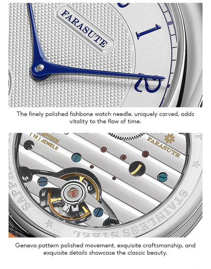 Orologio da uomo FARASUTE NEW Machinery con quadrante salmone, movimento meccanico manuale ST17, piccoli secondi e bracciale vintage Bonklip