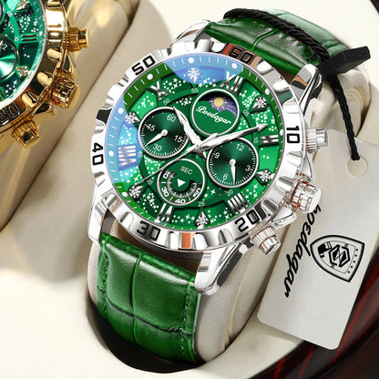 Relógio de pulso de luxo POEDAGAR para homem – Cronógrafo desportivo, estanque e luminoso, com bracelete em pele, movimento de quartzo