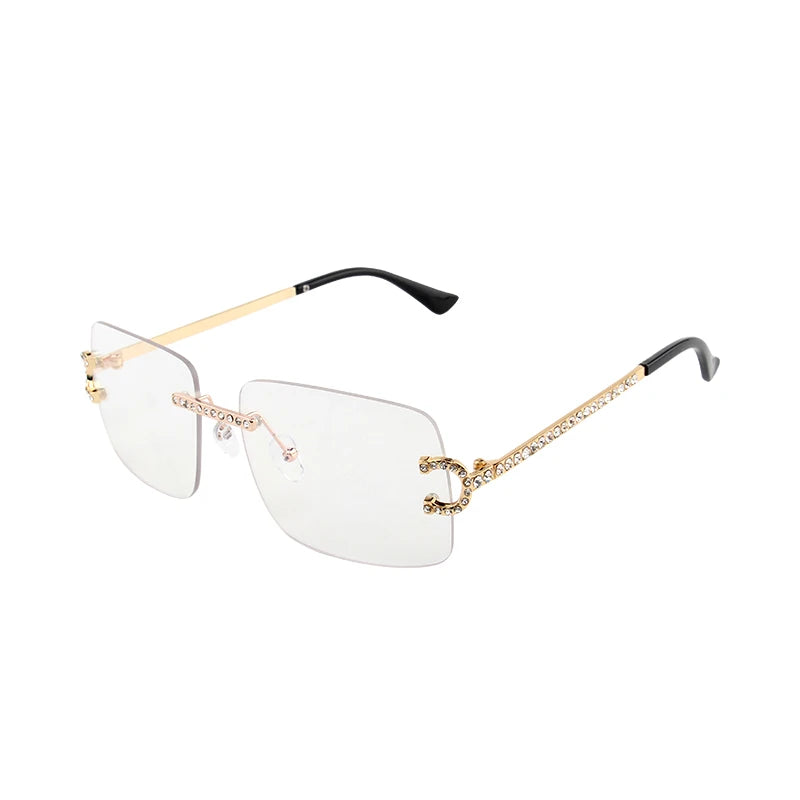 Fashion Rimless Square Sunglasses Vintage Diamond Brand Design Cut Lens Sun Glasses Men Women Metal Frame Luxury Eyewear