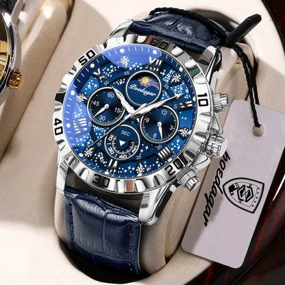Relógio de pulso de luxo POEDAGAR para homem – Cronógrafo desportivo, estanque e luminoso, com bracelete em pele, movimento de quartzo