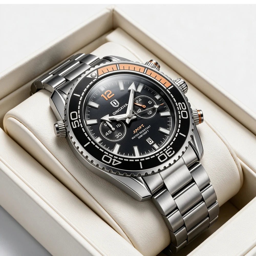 Montre-bracelet de luxe pour homme de marque QINGXIYA, chronographe sport étanche avec date lumineuse, montre à quartz décontractée pour homme