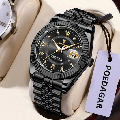 Relógio de homem POEDAGAR – Modelo de luxo, estanque, em aço inoxidável, com visor luminescente, estilo militar, função de data, movimento de quartzo, ideal para o trabalho ou ocasiões profissionais.