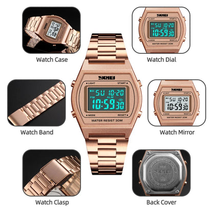 Skmei Unisex Digital Sport's Watches Stainless Steel Strap Led Waterproof 12/24 Hour Format Electronic Alarm Clock