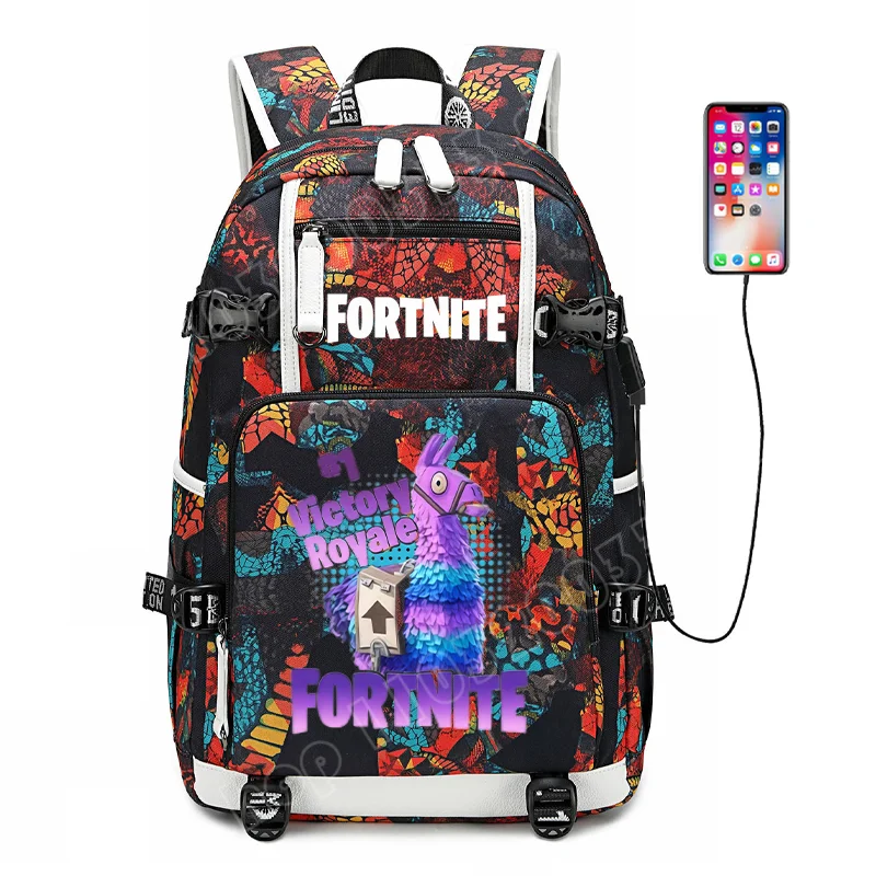 Mochila escolar para estudante com estampado do jogo Fortnite, para rapazes e raparigas, grande capacidade, impermeável, leve e resistente, presente de aniversário