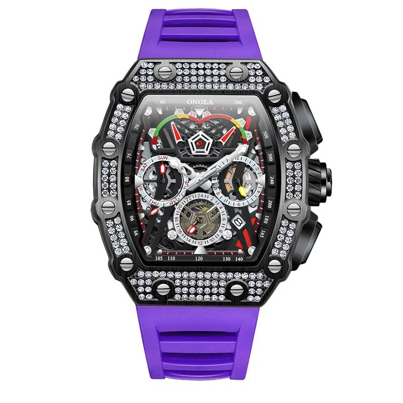 ONOLA Luxury Diamond Mechanical Wristwatches Fashion Sports Square Date Waterproof Automatic Man Watch Men Military Watch Clock