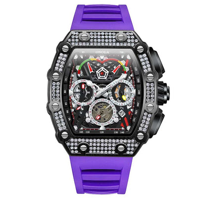 ONOLA Luxury Diamond Mechanical Wristwatches Fashion Sports Square Date Waterproof Automatic Man Watch Men Military Watch Clock