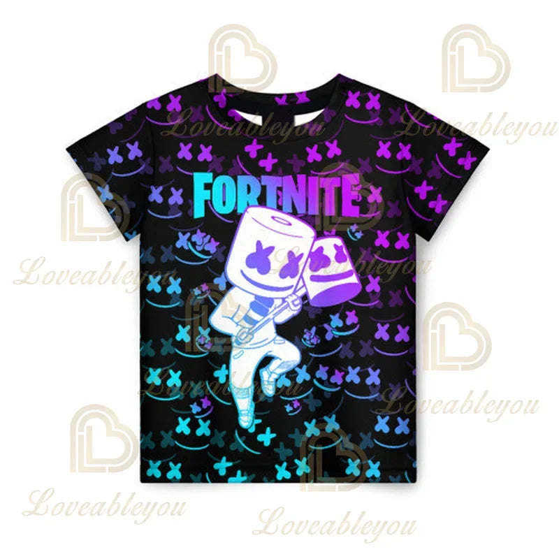 Детска тениска Cartoon Fortnite New Summer с 3D принт за момчета и момичета, streetwear дрехи за възрастни и деца, забавна тениска с обло деколте