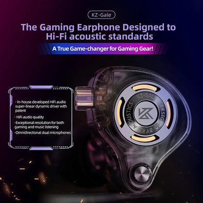 Auricolari IEM da gaming KZ Gale – In-ear monitor HiFi con driver super-lineare e cavo 2 pin rimovibile placcato argento