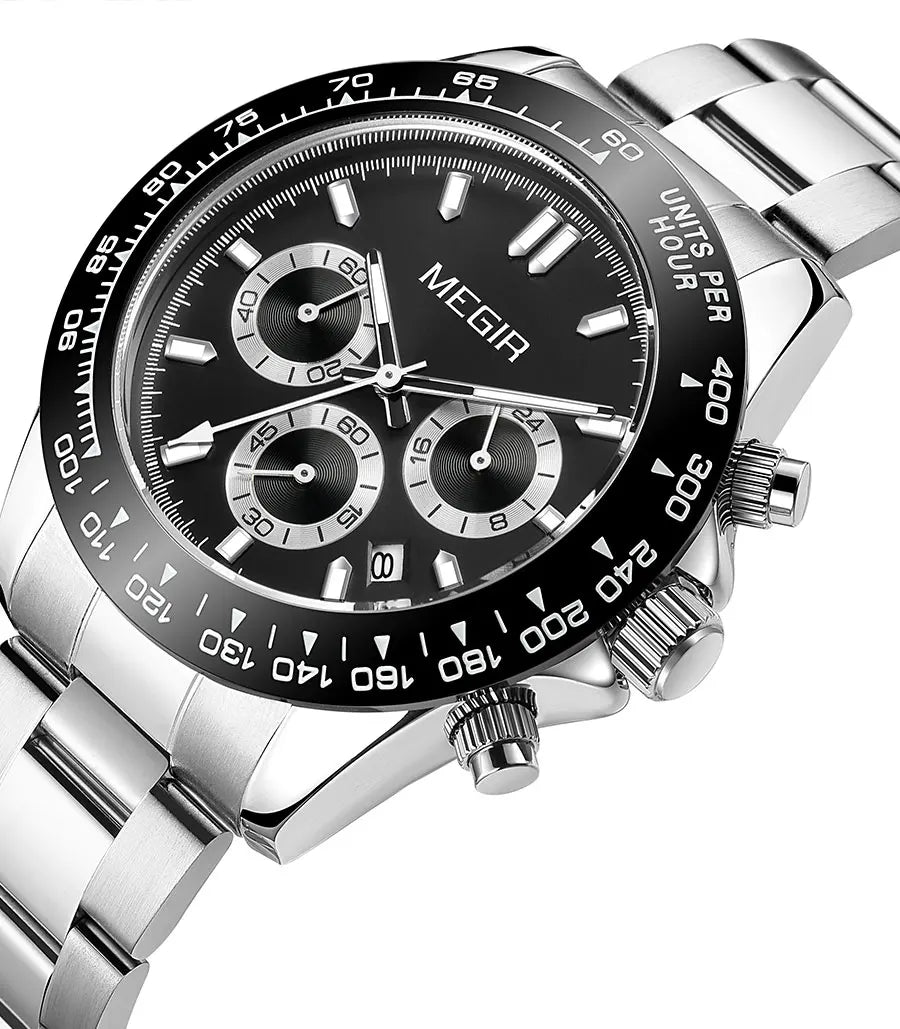 Relógio de homem MEGIR, marca de luxo, relógio desportivo de quartzo, bracelete em aço inoxidável, resistente à água, cronógrafo, relógio de pulso