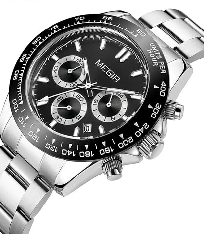Relógio de homem MEGIR, marca de luxo, relógio desportivo de quartzo, bracelete em aço inoxidável, resistente à água, cronógrafo, relógio de pulso
