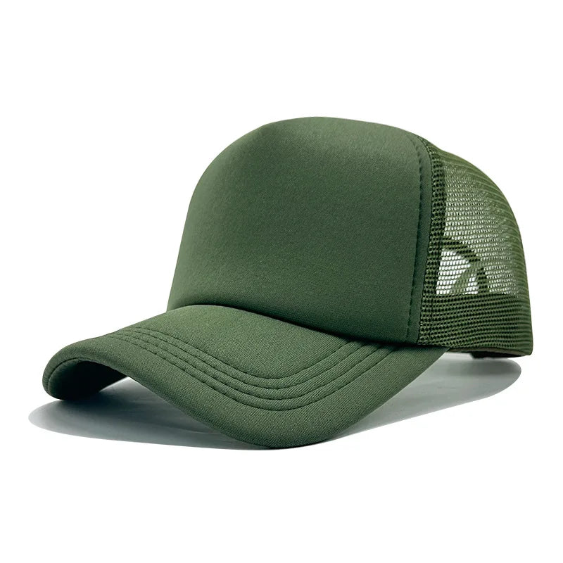 Sponge Mesh Baseball Cap - Unisex Solid Color Trucker Hat Adjustable UV Protection Fashion Breathable Snapback Sun Hat