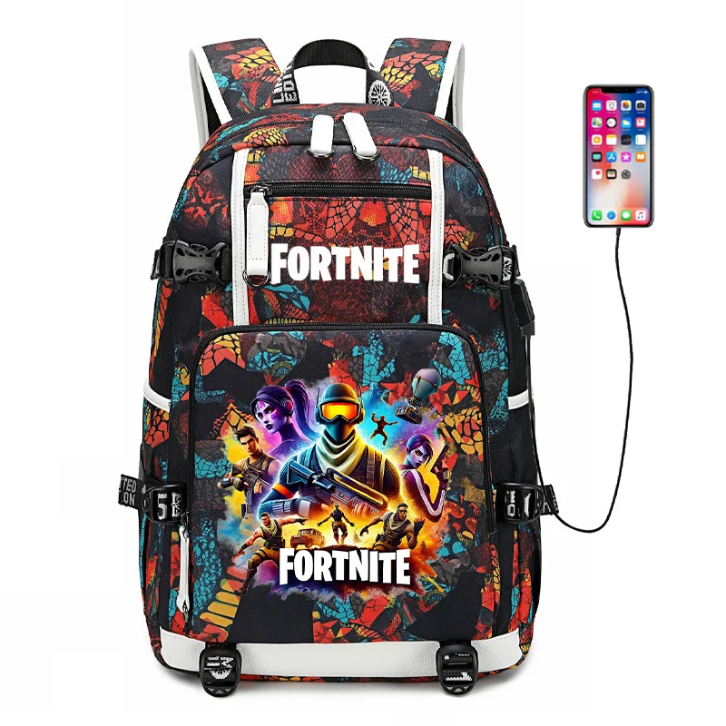 Mochila escolar para estudante com estampado do jogo Fortnite, para rapazes e raparigas, grande capacidade, impermeável, leve e resistente, presente de aniversário