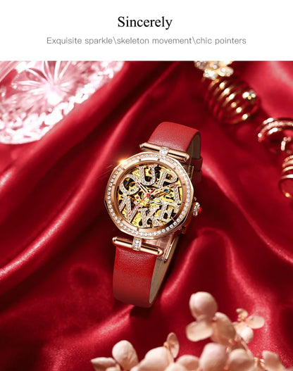 OUPINKE 3175 Women Watches Luxury Elegant Skeleton Automatic Mechanical Watches For Woman 50M Waterproof Bracelet Necklace Set