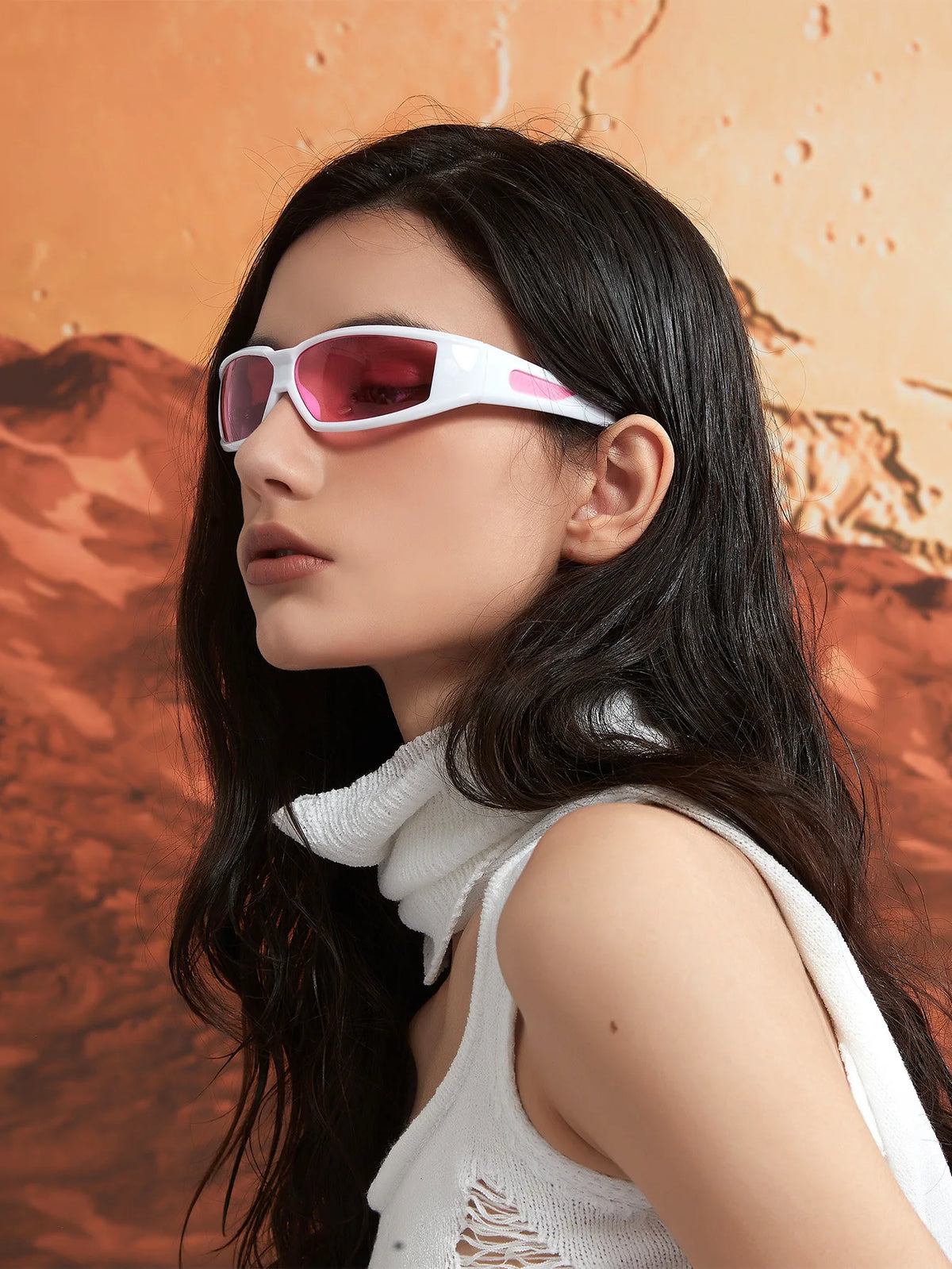 KLASSNUM Ochelari pentru femei Y2k Ochelari de soare la modă pentru bărbați, cu un design futurist și tehnologic Ochelari de soare argintii și roz pentru fete, cu protecție UV400