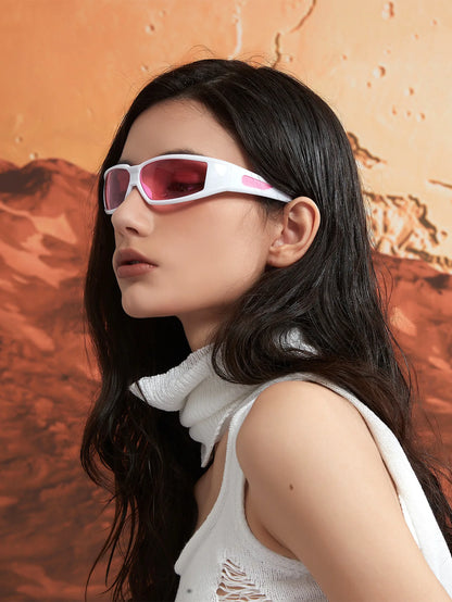 KLASSNUM Ochelari pentru femei Y2k Ochelari de soare la modă pentru bărbați, cu un design futurist și tehnologic Ochelari de soare argintii și roz pentru fete, cu protecție UV400