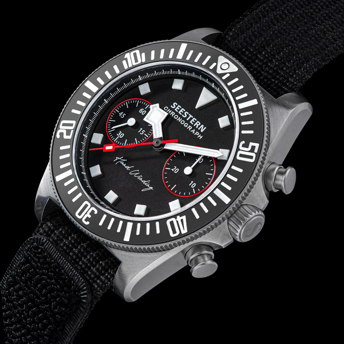 SEESTERN Chronograph Herren-Mechanikuhr Tianjin ST1901 Uhrwerk Saphirglas-Armbanduhr mit Nylon-Klettarmband, Leuchtzeigern und Skelettdesign