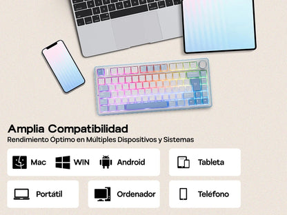 EPOMAKER AULA F75 ISO-ES 75% Spanische QWERTY Hot-Swap, Gasket-Mounted, kabelgebundene/Bluetooth/2.4GHz kabellose mechanische Gaming-Tastatur mit RGB-Hintergrundbeleuchtung
