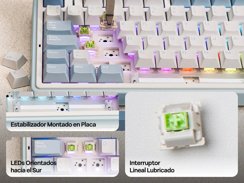 EPOMAKER AULA F75 ISO-ES 75% Spanische QWERTY Hot-Swap, Gasket-Mounted, kabelgebundene/Bluetooth/2.4GHz kabellose mechanische Gaming-Tastatur mit RGB-Hintergrundbeleuchtung