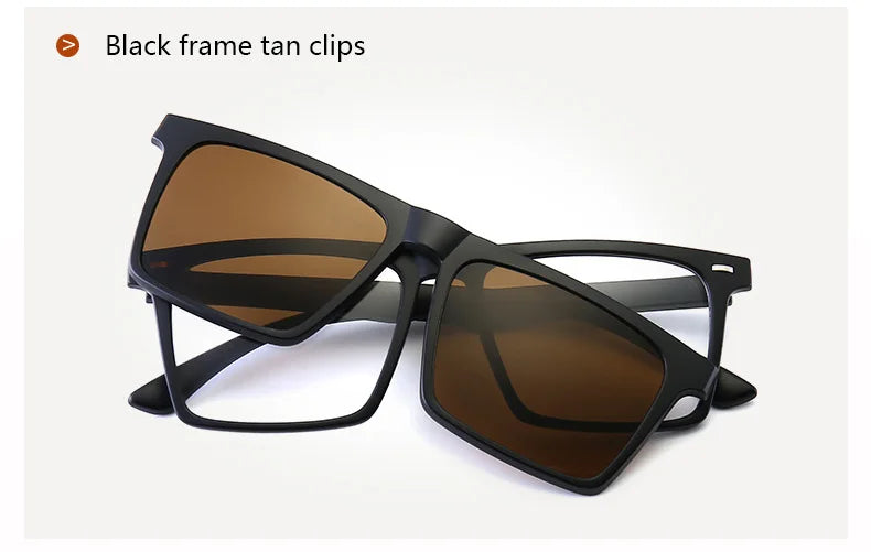 Ochelari de soare polarizați cu magnet pentru miopie, pentru femei și bărbați, ochelari cu clemă, ochelari optici pătrați, rame de ochelari 6 în 1 – de la -0,5 la -10