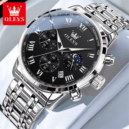 OLEVS 5529 Top-Luxusmarke Herrenuhr wasserdicht leuchtend Edelstahl Mondphase Timing Code Uhr neue Quarz-Herrenuhr