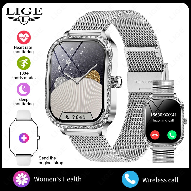 LIGE New Luxury Smart Watch Heart Rate Monitor Fashion Ladies Bracelet 2024 Bluetooth Call Smartwatch Womoen For Android IOS