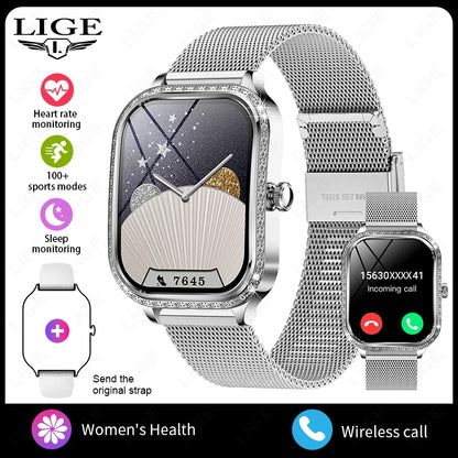 LIGE New Luxury Smart Watch Heart Rate Monitor Fashion Ladies Bracelet 2024 Bluetooth Call Smartwatch Womoen For Android IOS