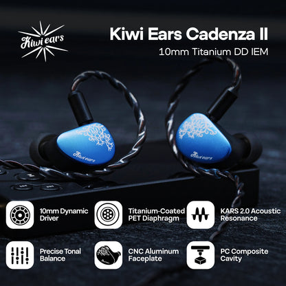 Linsoul Kiwi Ears Cadenza II IEM 10mm Titanium Dynamic Driver HiFi Earphones with KARS 2.0 & Detachable Cable