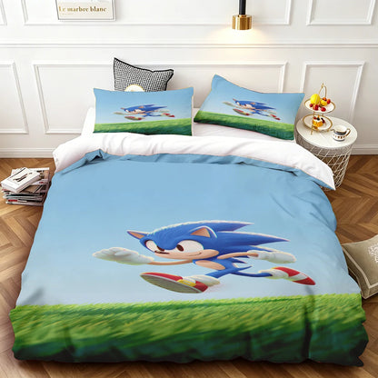 Husă de plapumă Sonic pentru copii – Set de lenjerie de pat cool, husă de plapumă pentru decorul dormitorului, moale și confortabilă – dimensiuni: Twin, Double, Queen și King