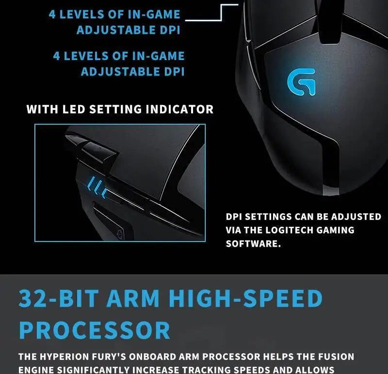 Logitech G402 kablet gamingmus 32-bit ARM-processor 8 knapper 500 IPS skridsikker til gaming- og arbejdssessioner hele dagen