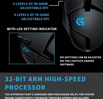 Logitech G402 kablet gamingmus 32-bit ARM-processor 8 knapper 500 IPS skridsikker til gaming- og arbejdssessioner hele dagen