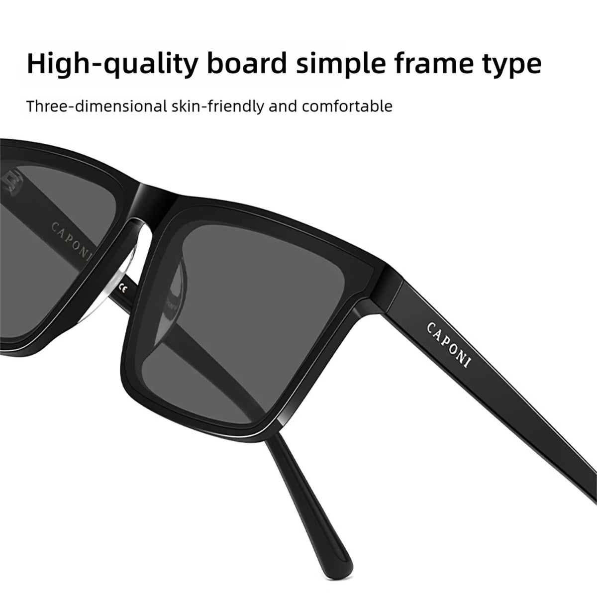 Ochelari de soare polarizați CAPONI din nailon, cu rame din acetat, design pătrat și plat, pentru bărbați, protecție UV400, lentile negre CP7499