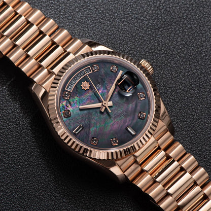 Sugess Watch of Men 36mm Date Automatic Retro Mechanical Wristwatches Sapphire Crystal RoseGold Dandong SL3034 Movement Day New