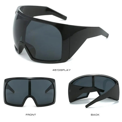 Ochelari de soare futuristici cu ramă învelitoare, lentile curbate Rave, protecție UV400, ochelari de soare supradimensionați Y2K pentru femei și bărbați