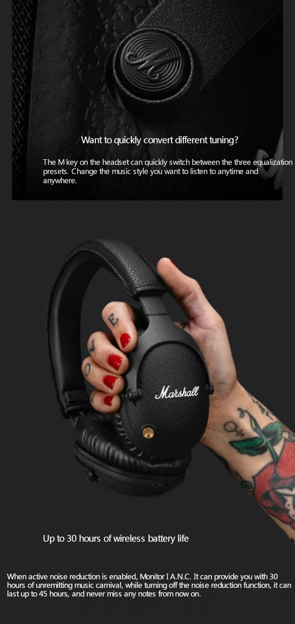 Marshall MONITOR II A.N.C. Cuffie wireless con cancellazione del rumore – Headset Bluetooth premium over-ear con bassi profondi, microfono e audio gaming