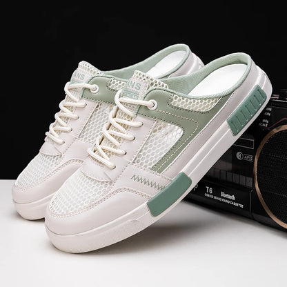 Sandales super taille 2025, nouvelles pantoufles d'été en maille perforée pour hommes, chaussures de sports et de loisirs de plein air respirantes, demi-pantoufles