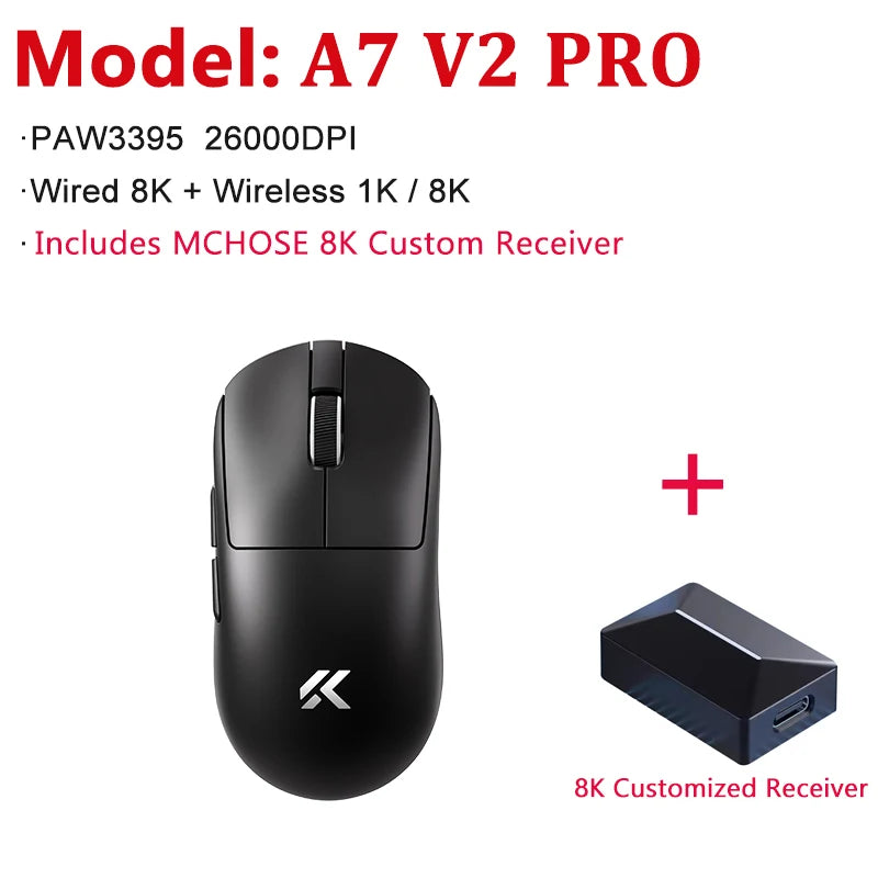 MCHOSE A7 V2 Ultra / Pro lätt trådlös gamingmus Dual 8000Hz PAW3950 TI 42000DPI för PC och e-sportspelare