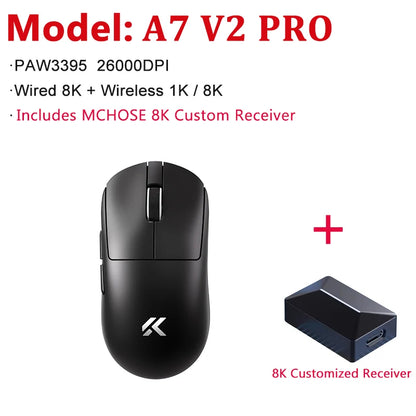 MCHOSE A7 V2 Ultra / Pro lätt trådlös gamingmus Dual 8000Hz PAW3950 TI 42000DPI för PC och e-sportspelare