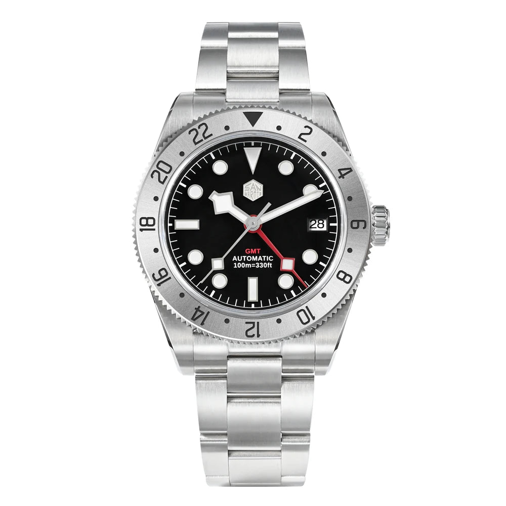 San Martin 39mm NH34 GMT Men Luxury Watch Bidirectional Aluminum Bezel Automatic Mechanical Sapphire 100M Waterproof  SN0109