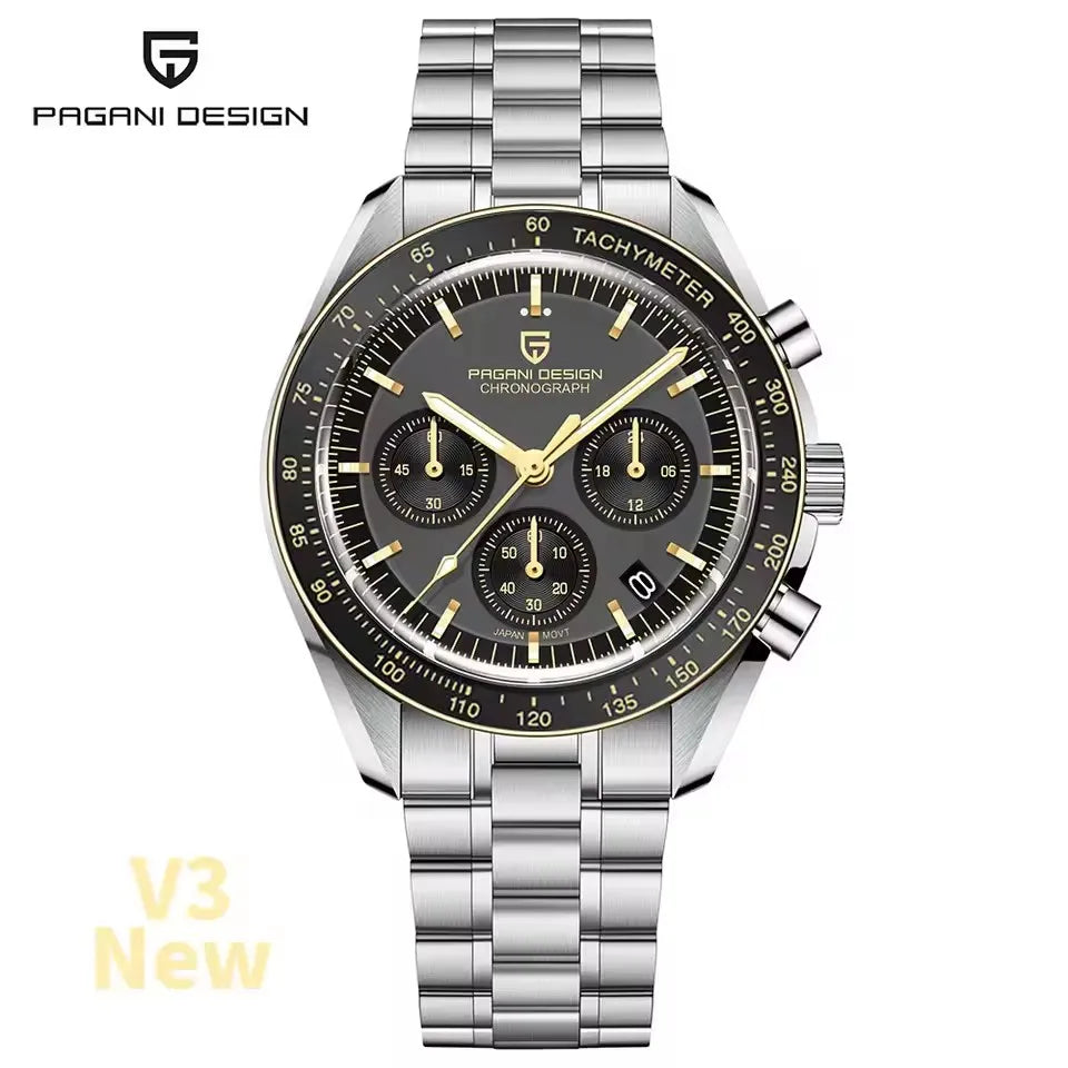 PAGANI DESIGN Moon Men's Watches Gold Luxury Quartz Watch Men Speed Sports Chronograph AR Sapphire Waterproof Luminous Man Gift