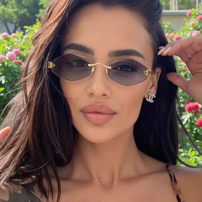 Frameless Rhombus Personalized Women's Sunglasses,Elegant And Versatile Classic Sunglasses Luxury And High-End Sunglasses UV400.