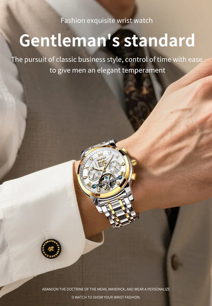 OLEVS Men's Watches 9910 Luxury Fashion Original Automatic Mechanical Watch for Man Waterproof Luminous Hollowed Out Movement