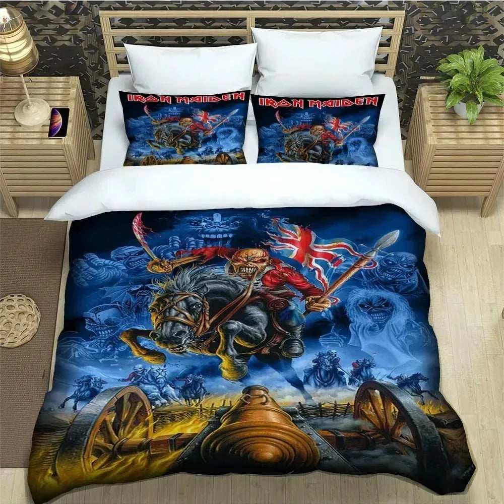 Set di biancheria da letto 3D Rock Band I-Iron-M-Maiden: raffinato set di biancheria da letto, composto da copripiumino, piumone e set completo, regalo di compleanno di lusso