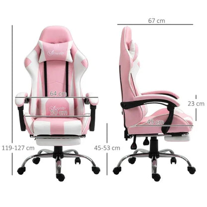 Gaming chair computer chair ergonomic office chair with headrest lumbar pad height adjustable 360° rotation pink + white
