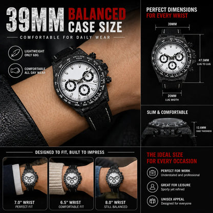 39mm Carbon Fiber Panda Chronograph Watch VK63 Quartz Sapphire Crystal Custom Logo Men's Sports Wristwatch