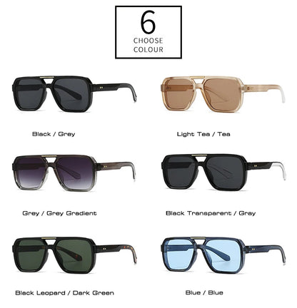 Ochelari de soare SO&EI Fashion cu rame duble, pătrați, pentru femei, stil retro cu nituri, nuanțe de albastru ceai, protecție UV400, ochelari de soare cu gradient pentru bărbați, pentru activități în aer liber